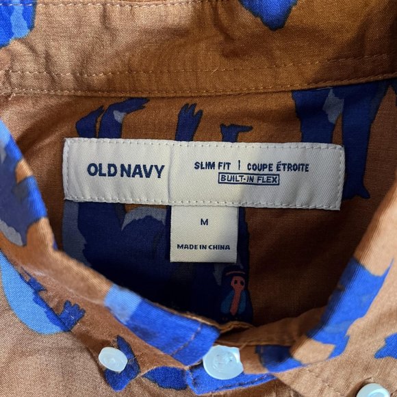 OLD NAVY GORILLAS SHORT SLEEVE DRESS SHIRT, SZ M - Picture 2 of 4